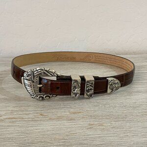 Brighton Belt Small Noah's Ark Museum Brown Leather Silver Buckle 36308 1995